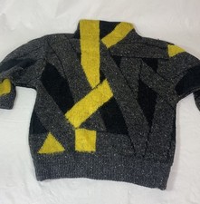 SACHA Vintage 80s abstract sweater acrylic wool blend woven pattern mock neck