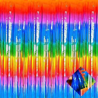 4 Pack Macaron Colorful Foil Fringe Curtain Backdrop 3.2x9.8ft Tinsel