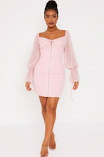 PrettyLittleThing Pink Off Shoulder Mini Dress UK 10 Corset Hook Detail