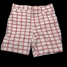 Vtg Sz 36 Sears 60s 70s Red Plaid Textured Polyester Shorts Costume NWT