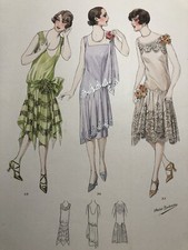Vintage Art Déco Atelier Bachroitz couleur main flapper français mode print 29