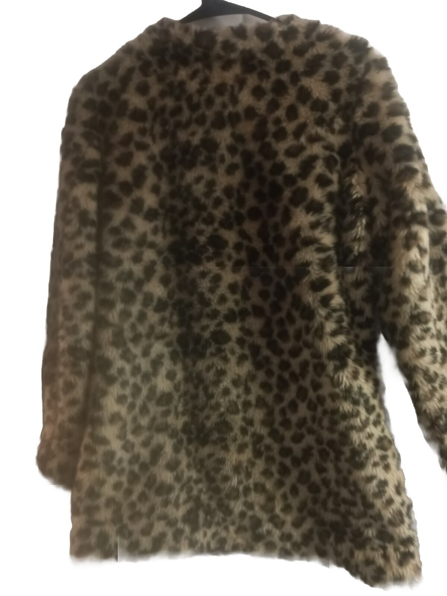 Love Tree S Collarless Jewel Neck Fully Lined Leopard Print Faux Fur Swing  Coat