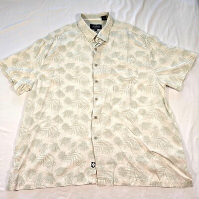Nat Nast XXL Palm Leaf Print Button-Up Silk Cotton Short Sleeve Casual Luxury