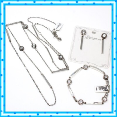 Brighton Twinkle Bar Link Crystal Bracelet Long Necklace Earrings NWT $182