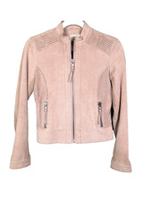Guess Vintage Pink Suede Zip Up Motocycle Bomber Jacket Perforated Detail Y2K XS