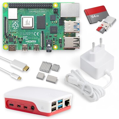 Raspberry Pi 4 Set | Netzteil | Gehäuse | 64GB Edition | USB-Reader | Kühlkörper