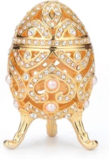 FASALINO Faberge Egg Jewelry Trinket Box with Hinged Classic Hand-Painted Orname