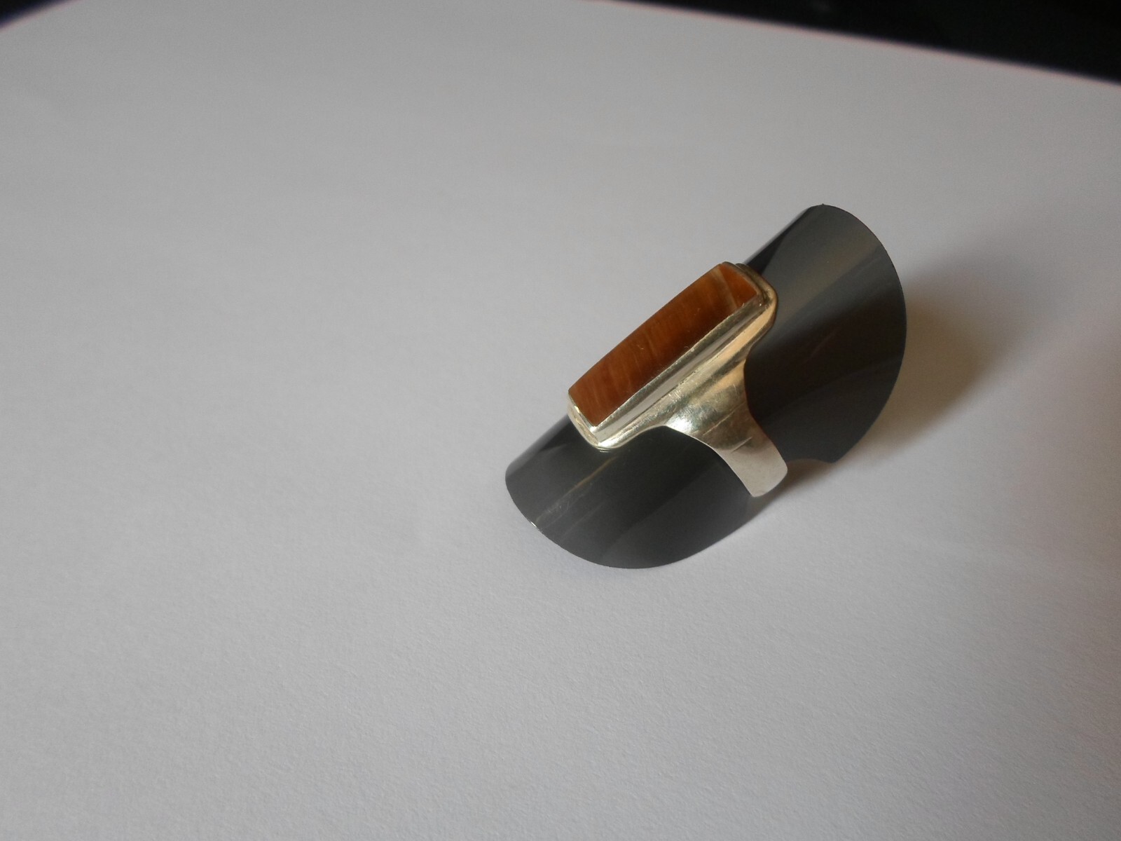 solid silver ring, tiger eye rectangle, size 52 - image 8