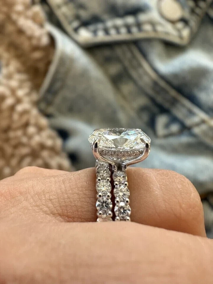5.40CT Oval Cut Lab Grown Diamond/CVD Valentine Gift Ring Sets 14k White Gold - Image 4 of 4