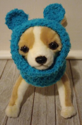 handmade crochet dog bear hood hat cat pet snood xs small turquoise blue