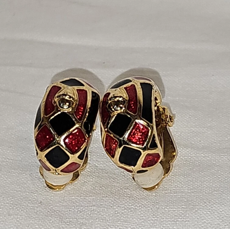 Ohrclips Clips Email Vintage France  hochwertig Vergoldet Modeschmuck. Ohrringe  - Bild 2 von 4