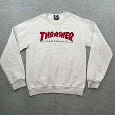 VTG Thrasher Sweatshirt Mens S Grey Sweater Y2K 90s Surf Skate Adult Grunge Punk