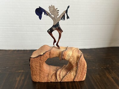 Native American Indian Metal Laser Cut Out On Sandstone Base