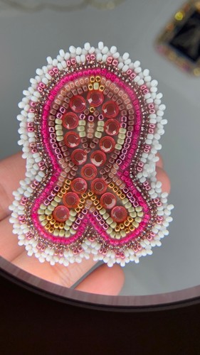 breast cancer awareness pink ribbon cellphone pop up beaded decoration - Afbeelding 1 van 3