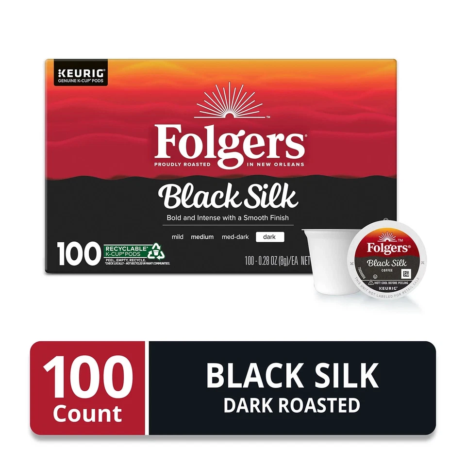 2 Pack - Folgers Dark Roast K-Cup Coffee Pods, Black Silk, 100 ct. - Image 3 of 4