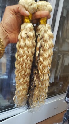 12A 613# Bleichmittel blond brasilianisches Echthaar Bündel WASSERWELLE 200g 18+18 ZOLL