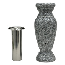 Memorial Cemetery Flower Vase - Real Granite vase with Stainless Steel inner
