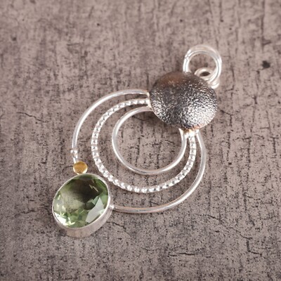 Oval Green Amethyst Sterling Silver Mother Art Deco Wedding Elegant Fine Pendant