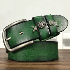 Real Leather Waist Belt Solid brass Pin Buckle Unisex Punk Waistband Handmade