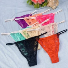 4 Pack Lot Sexy Womens See Through Lace Panties Thongs G string Underwear Briefs