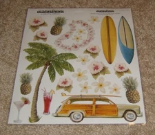 Creative Imaginations 8x10 Sticker Sheet ~ Hawaiian Vintage Plants/Surfboard