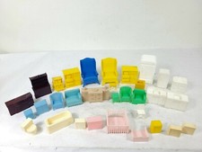 Vtg MARX DOLLHOUSE Furniture Lot Chair Dresser Buffet Tub Toilet Fridge Sink