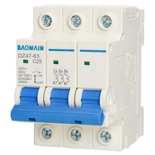 3 Pole Miniature Circuit Breaker DZ47-63 25A 400V 4 kA AC Circuit Breaker 3P ...