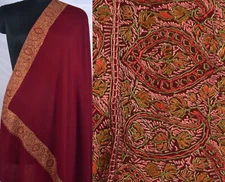 RED PASHMINA SHAWL 100% CASHMERE SOZNI WRAP KASHMIRI HAND EMBROIDERED BORDER