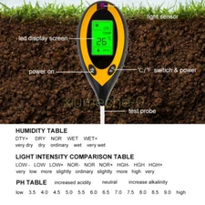 NEW 4 In 1 LCD Soil Moisture Humidity Temperature Sunlight PH Tester Meter