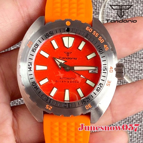 200m Waterproof Tandorio Orange Watch Auto NH35A 120 Click Bow Sapphire Crystal - Picture 8 of 11