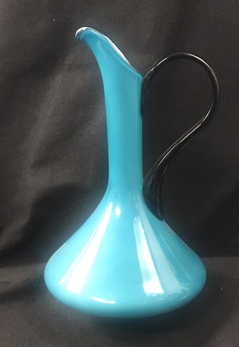 Empoli Turquoise White Cased Glass Ewer / Pitcher Italy Mid Century Modern - Picture 3 of 8