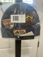 Polo Ralph Lauren Sportsman Merino Wool Beanie Blue Embroidered Patches Hat