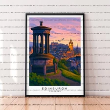 Edinburgh Sunset Art Illustration Print Unframed Edinburgh  Scotland Poster