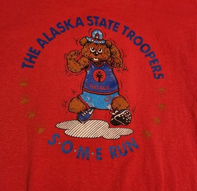 Vintage 80's Alaska S.O.M.E Marathon Run Shirt Men s Nike Graphic Safety Bear