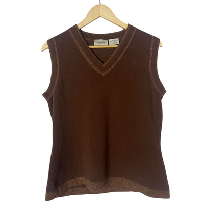 Neiman Marcus Womens Cashmere Blend Sweater Vest Brown XL Quiet Luxury Old Money