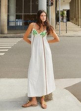 FARM RIO ECRU WHITE EMBROIDERED COCONUT TREE LINEN BLEND DRESS SIZE M 🌴