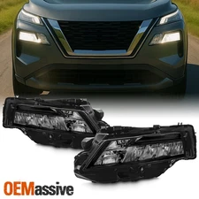 For 2021-2024 Nissan Rogue Bottom LED Headlights Headlamp Black Assembly Pair