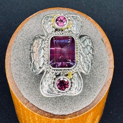 Sarda Sterling Silver 925 Mystic Quartz Amethyst Statement Ring Size 9.75