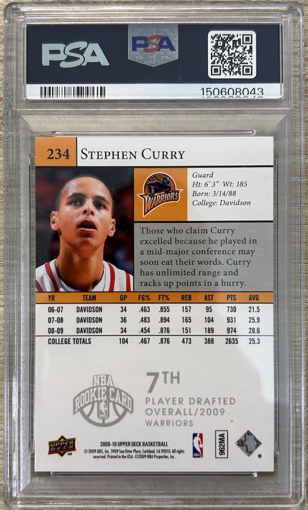 2009 Upper Deck Stephen Curry Rookie #234 PSA 8 view 2