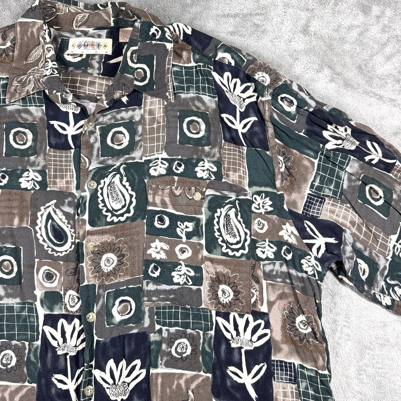 Campia Moda Navy Patchwork Print Button Up Shirt … - image 5