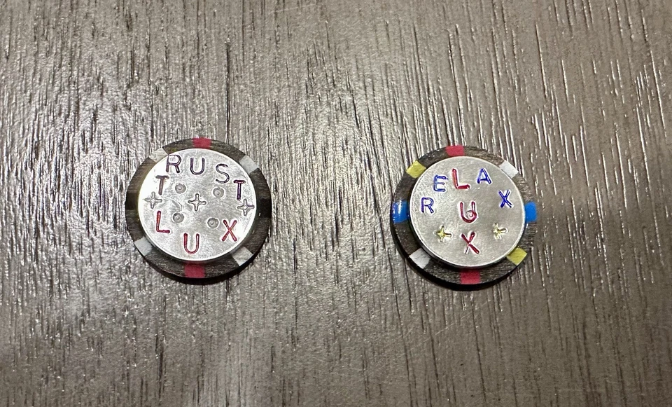 2 LUX SiZEMORE P3 Putter Custom Ball Markers TRUST RELAX Copper & Charcoal Wood - Image 3 of 3