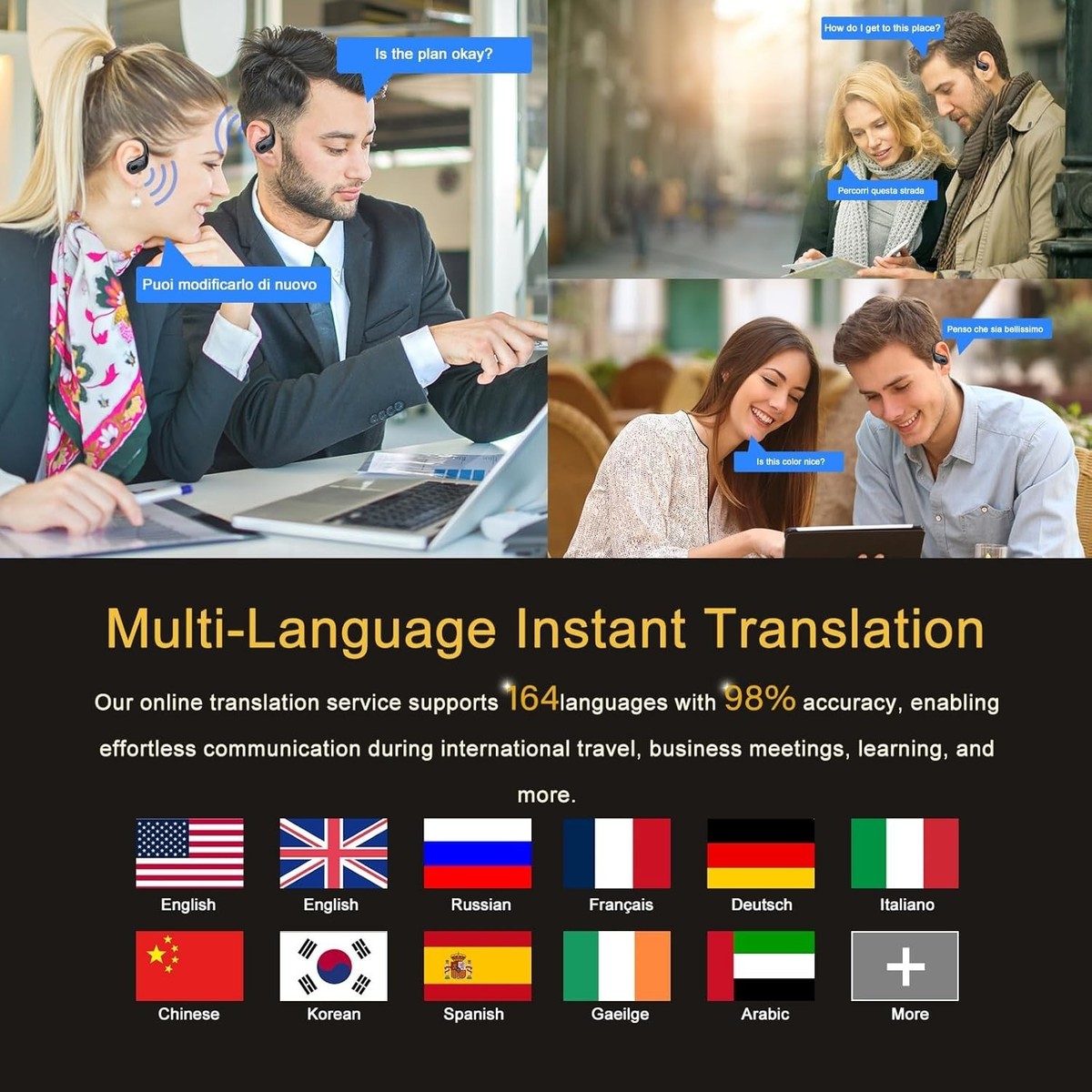 STECEi AI Übersetzer Kopfhörer - Echtzeit Sprachübersetzung 164 Sprachen