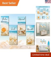 4-Piece Coastal Beach Bathroom Decor Set Relax, Unwind, Breathe Art