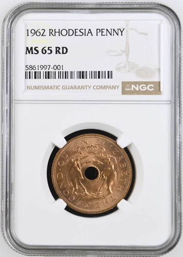 1962 Rhodesia 1 Penny Elizabeth II Bronze NGC MS 65 RD