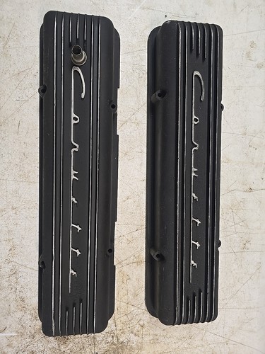 Black Finned "Corvette" Script Valve Covers For Small Block Chevy Original
