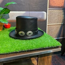 Leather Top Hat Rocker Black Slash Style with Conchos Band Gothic Steampunk