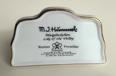 M.J. Hummel Verkaufsaufsteller ''Maiglöckchen'' von Reutter Porzellan mit Goldrand