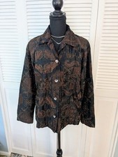 Chico's Vtg Jacket Women's M/1 Beaded 100 SILK Brown Open Blazer Bohemian Art