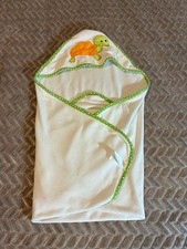 Just One Year Carters Turtle Hooded Baby Towel Cotton Blend Green White