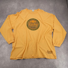 Vintage Lucky Brand Circular Logo Long Sleeve Tee Mustard Yellow USA Made